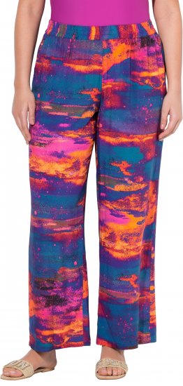Ulla Popken Abstract Sunset Elastic Waist Palazzo Pants Orange - Jeans & Hosen in Großen Größen – Plus Size - 