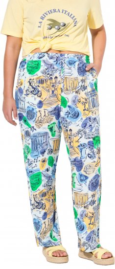 Ulla Popken Italy Print Elastic Waist Pants White - Jeans & Hosen in Großen Größen – Plus Size - 