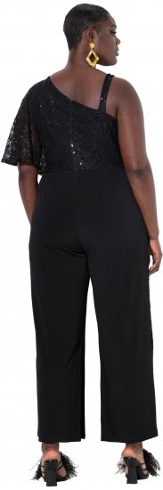 Ulla Popken Asymmetric Lace Panel Jumpsuit Black - Jeans & Hosen in Großen Größen – Plus Size - 