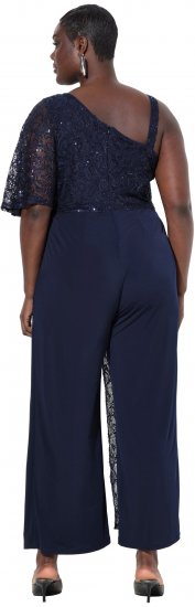 Ulla Popken Asymmetric Lace Panel Jumpsuit Navy - Jeans & Hosen in Großen Größen – Plus Size - 