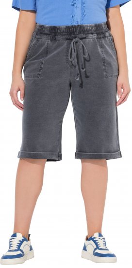 Ulla Popken Indigo Dyed Elastic Waist Jersey Shorts Black - Jeans & Hosen in Großen Größen – Plus Size - 