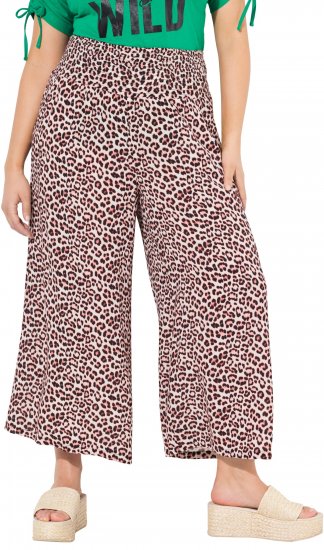 Ulla Popken Rose Wide Leg Elastic Waist Leopard Pattern Culottes White - Jeans & Hosen in Großen Größen – Plus Size - 