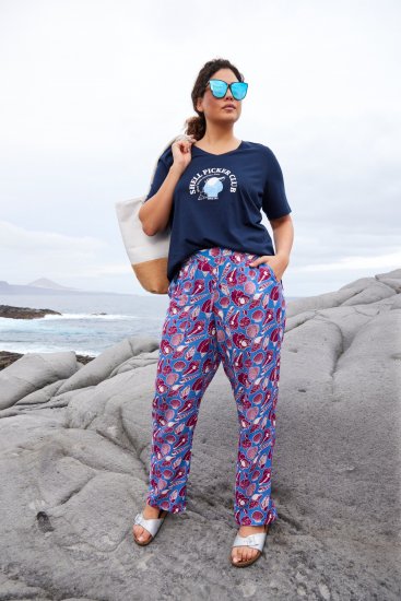 Ulla Popken Seashell Print Elastic Waist Pants Blue - Jeans & Hosen in Großen Größen – Plus Size - 