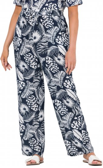 Ulla Popken Feather Print Elastic Waist Pants Blue - Jeans & Hosen in Großen Größen – Plus Size - 