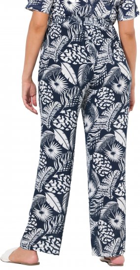 Ulla Popken Feather Print Elastic Waist Pants Blue - Jeans & Hosen in Großen Größen – Plus Size - 