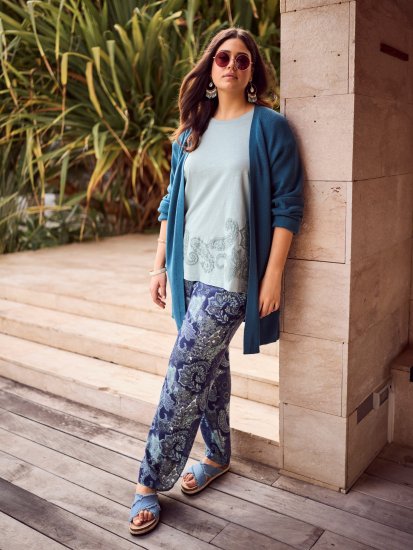 Ulla Popken Patchwork Paisley Elastic Waist Pants Blue - Jeans & Hosen in Großen Größen – Plus Size - 