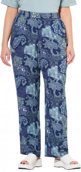 Ulla Popken Patchwork Paisley Elastic Waist Pants Blue - Jeans & Hosen in Großen Größen – Plus Size - 