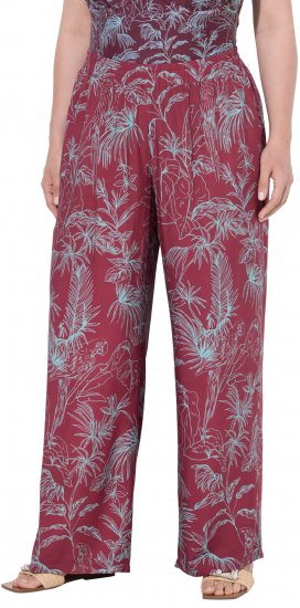 Ulla Popken Wide Leg Elastic Waist Jungle Print Palazzo Pants Brown - Jeans & Hosen in Großen Größen – Plus Size - 