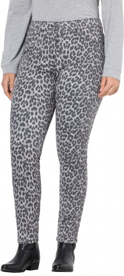 Ulla Popken Slim Leg Leopard Print Stretch Fit Jeans Bright Grey - Jeans & Hosen in Großen Größen – Plus Size - 