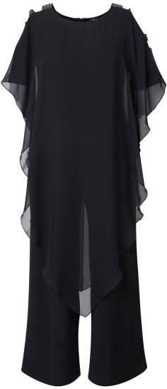 Ulla Popken Layered Chiffon Wrap Jumpsuit Grey - Jeans & Hosen in Großen Größen – Plus Size - 