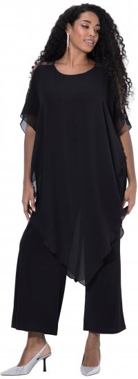 Ulla Popken Layered Chiffon Wrap Jumpsuit Grey - Jeans & Hosen in Großen Größen – Plus Size - 