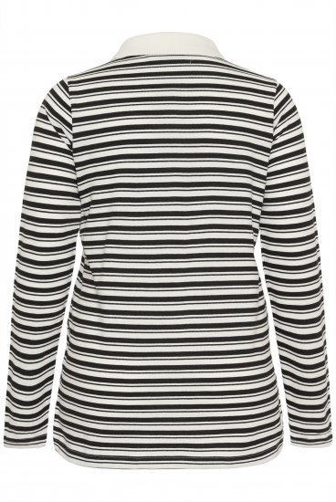Kaffe Curve Miana Long Sleeve Polo Chalk with Black Stripe - Poloshirts - 