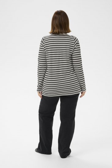 Kaffe Curve Miana Long Sleeve Polo Chalk with Black Stripe - Poloshirts - 