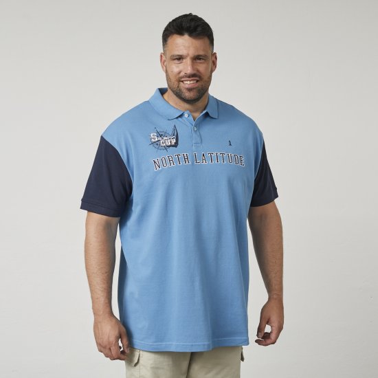 North Latitude 61131 Piqué-Poloshirt mit Kontrastärmeln und Stickerei Blau - Polo-shirts für herren - Polo-Shirts für Herren in großen Größen