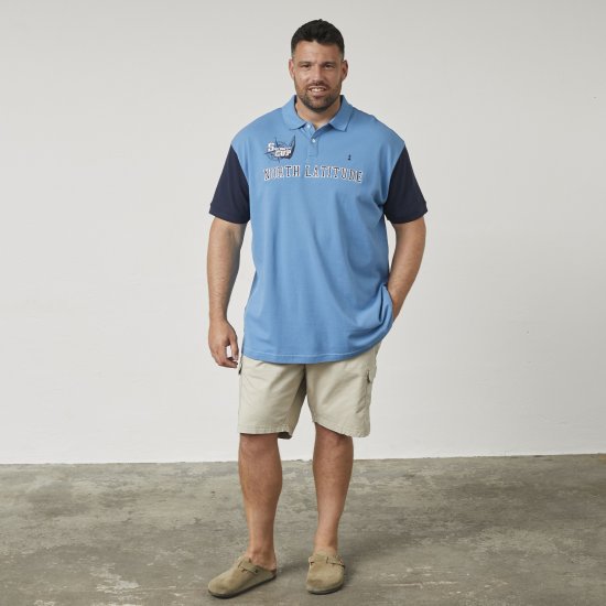 North Latitude 61131 Piqué-Poloshirt mit Kontrastärmeln und Stickerei Blau - Polo-shirts für herren - Polo-Shirts für Herren in großen Größen