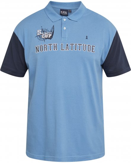 North Latitude 61131 Piqué-Poloshirt mit Kontrastärmeln und Stickerei Blau - Polo-shirts für herren - Polo-Shirts für Herren in großen Größen