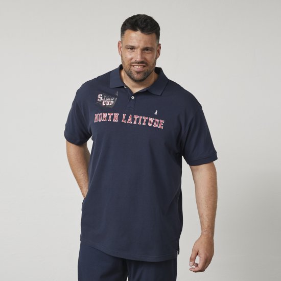 North Latitude 61131 Piqué-Poloshirt mit Kontrastärmeln und Stickerei Marineblau - Polo-shirts für herren - Polo-Shirts für Herren in großen Größen