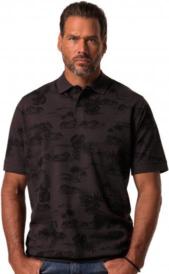 JP1880 Pique with All-over Print Polo Shirt TALL Black - TALL poloshirts - TALL Poloshirts mit Extralänge