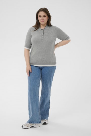 Kaffe Curve Lizzy Contrast Knitted Polo Grey Melange - Poloshirts - 
