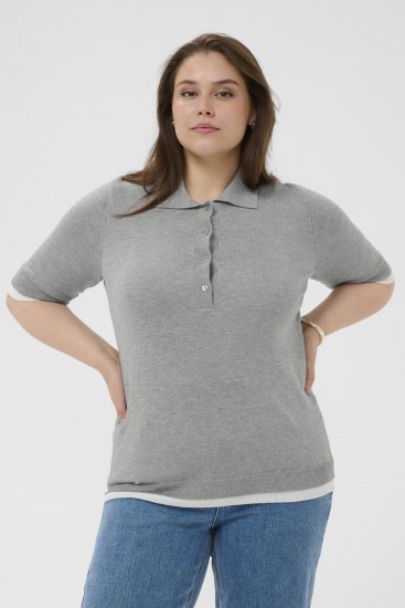 Kaffe Curve Lizzy Contrast Knitted Polo Grey Melange - Poloshirts - 