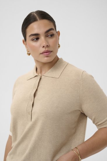 Kaffe Curve Lizzy Contrast Knitted Polo Feather Grey Melange - Poloshirts - 