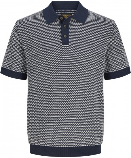 Jack & Jones Blukingsley Knitted Short Sleeve Polo Navy - Herrenhemden - Herrenhemden in großen Größen
