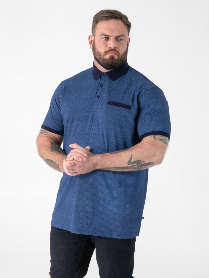 D555 Murray Printed Jacquard Collar & Cuff Short Sleeve Polo Blue - Polo-shirts für herren - Polo-Shirts für Herren in großen Größen