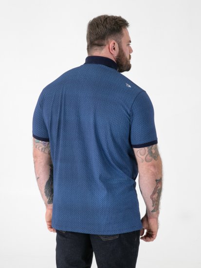 D555 Murray Printed Jacquard Collar & Cuff Short Sleeve Polo Blue - Polo-shirts für herren - Polo-Shirts für Herren in großen Größen