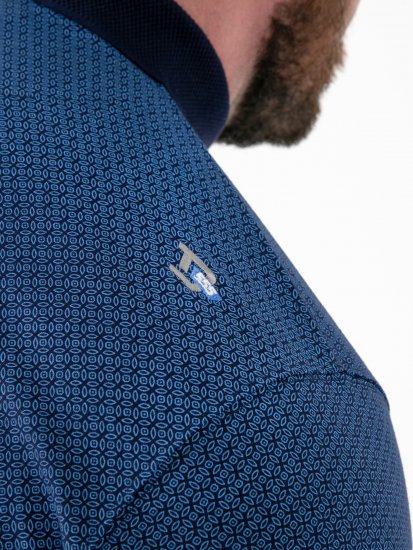 D555 Murray Printed Jacquard Collar & Cuff Short Sleeve Polo Blue - Polo-shirts für herren - Polo-Shirts für Herren in großen Größen