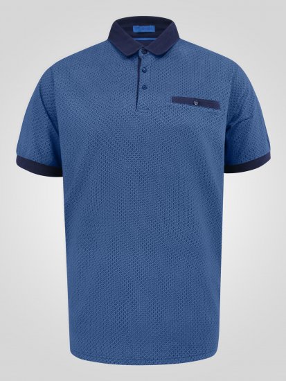 D555 Murray Printed Jacquard Collar & Cuff Short Sleeve Polo Blue - Polo-shirts für herren - Polo-Shirts für Herren in großen Größen