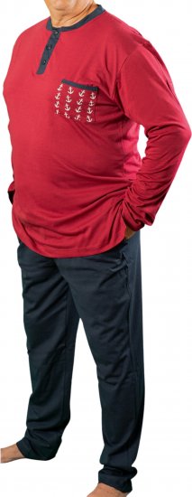 20 Nodi Maestrale Pajamas with Long Pants in Combed Cotton Jersey Red - Pyjama/Loungewear - Schlafanzüge/Pyjama für Herren in Übergröße