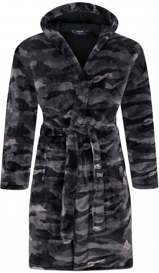 Espionage PJ159 Camo Fleece Gown Black/Grey - Bademäntel/hausmäntel/handtücher - Bademäntel Große Größen
