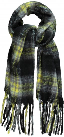 Ulla Popken Plaid Long Fringe Scarf Yellow Green - Accessoires - 