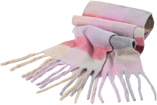 Ulla Popken Plaid Pastel Fringed Scarf Pink - Accessoires - 