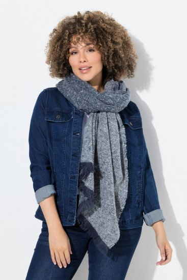 Ulla Popken Fringed Hem Knit Scarf Deep Aqua - Accessoires - Damenschals im Überblick