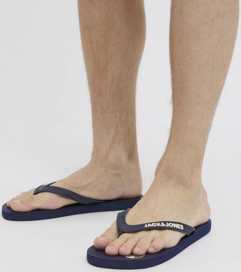 Jack & Jones Logo Palm Print Flip Flop Slippers Medieval Blue - Herrenschuhe 40-52 - 