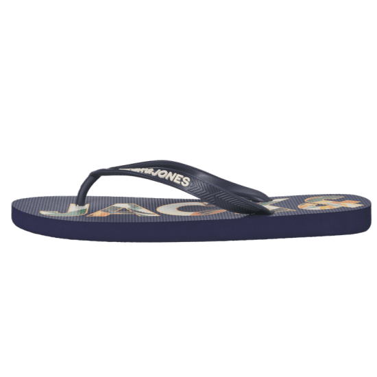 Jack & Jones Logo Palm Print Flip Flop Slippers Medieval Blue - Herrenschuhe 40-52 - 