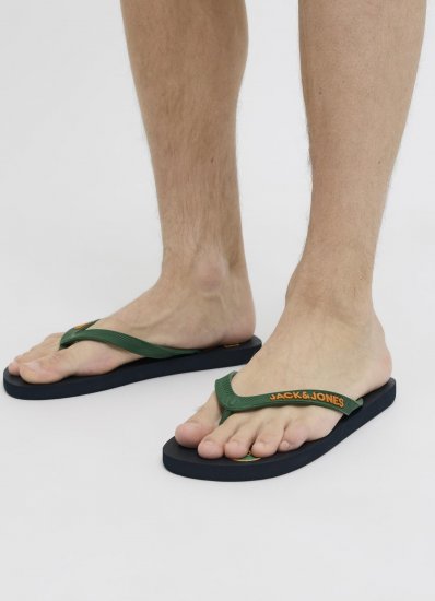 Jack & Jones Logo Palm Print Flip Flop Slippers Navy Blazer/Verdant Green - Herrenschuhe 40-52 - 