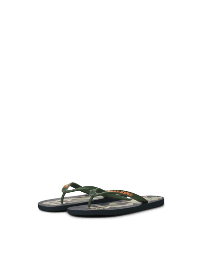 Jack & Jones Logo Palm Print Flip Flop Slippers Navy Blazer/Verdant Green - Herrenschuhe 40-52 - 