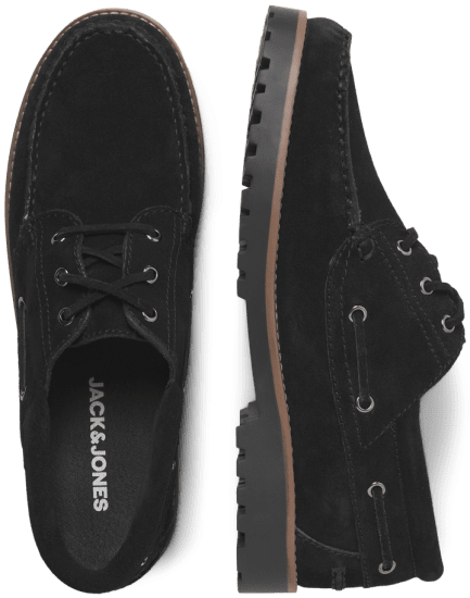 Jack & Jones Brooklyn Suede Boat Shoes Black - Herrenschuhe 40-52 - 