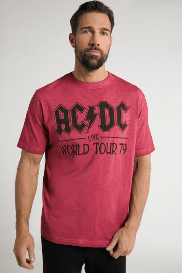 JP1880 AC/DC World Tour Graphic Comfort Fit Band T-Shirt Dark Red - Herren-T-Shirts - Herren-T-Shirts in großen Größen