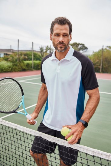 JP1880 FLEXNAMIC® QuickDry Tennis Polo Black-White-Blue - Sportbekleidung & outdoor - Sportbekleidung in große größen für herren