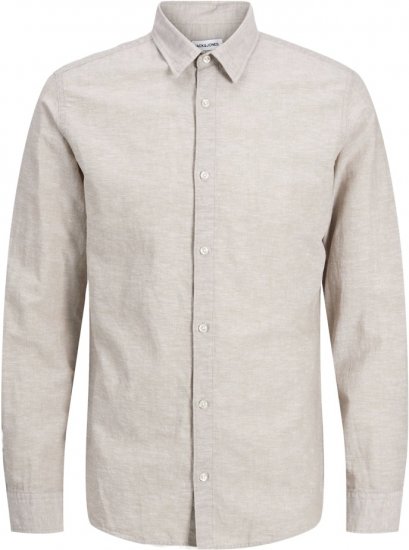 Jack & Jones Breeze Linen Blend Long Sleeve Shirt Crockery - Herrenhemden - Herrenhemden in großen Größen