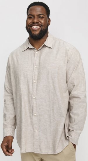 Jack & Jones Breeze Linen Blend Long Sleeve Shirt Crockery - Herrenhemden - Herrenhemden in großen Größen