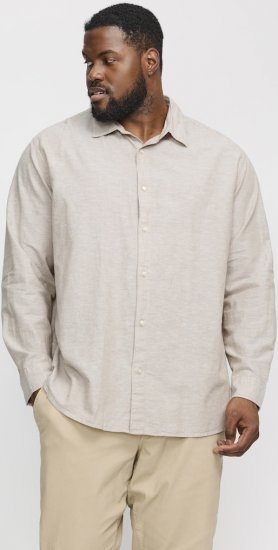 Jack & Jones Breeze Linen Blend Long Sleeve Shirt Crockery - Herrenhemden - Herrenhemden in großen Größen