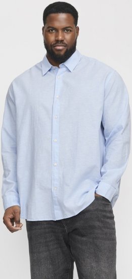 Jack & Jones Breeze Linen Blend Long Sleeve Shirt Chambray Blue - Herrenhemden in großen Größen - Herrenhemden in großen Größen