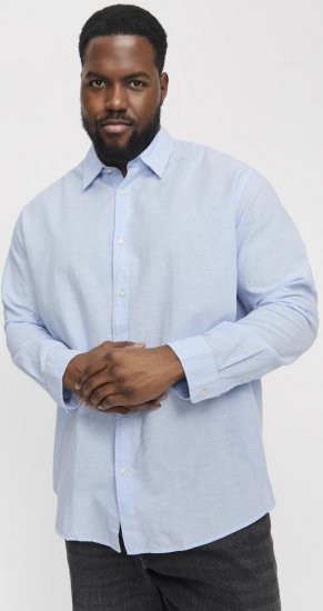 Jack & Jones Breeze Linen Blend Long Sleeve Shirt Chambray Blue - Herrenhemden in großen Größen - Herrenhemden in großen Größen