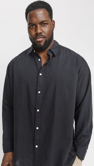 Jack & Jones Breeze Linen Blend Long Sleeve Shirt Black - Herrenhemden - Herrenhemden in großen Größen