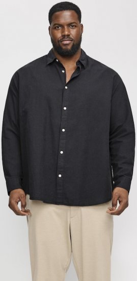 Jack & Jones Breeze Linen Blend Long Sleeve Shirt Black - Herrenhemden - Herrenhemden in großen Größen