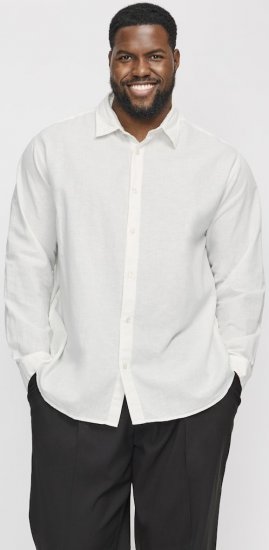 Jack & Jones Breeze Linen Blend Long Sleeve Shirt White - Herrenhemden - Herrenhemden in großen Größen